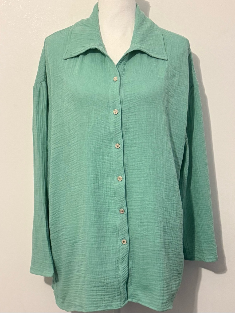 Latched Mama Coastline Cotton Gauze Button Up Nursing Shirt Seafoam M NWT